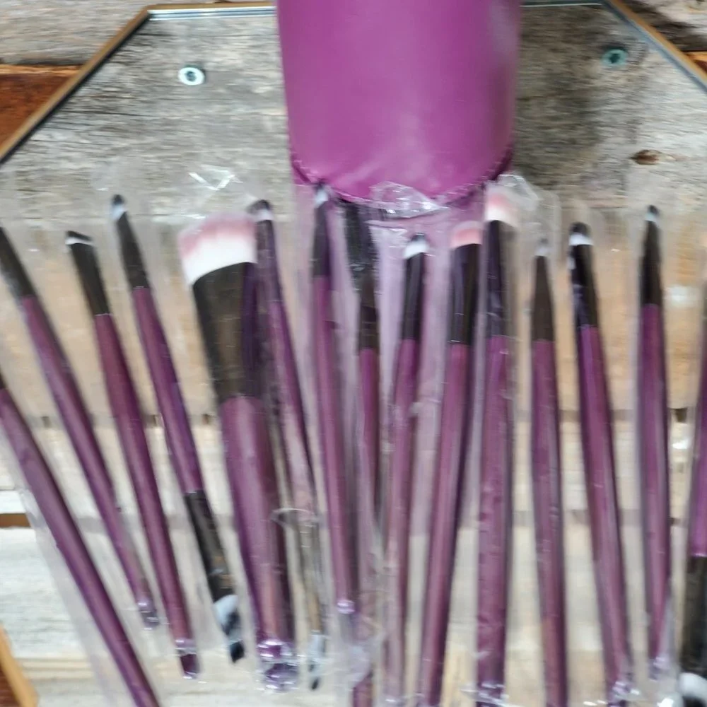 Makeup Brushes - Set of 20 - Purple Handles - 6 long - with Leather Travel Case